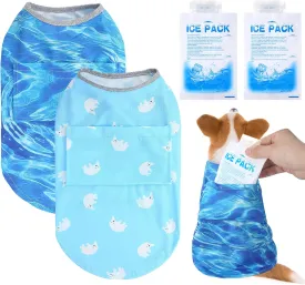 2 Pack Dog Cooling Shirts with 4 Pcs Ice Pack Cooling Vest Quick Dry Vest Dog Cooling Harness Summer Beach Hawaii Jacket Collar for Summer Outdoor Hiking Walking Sun Protection Breathable
