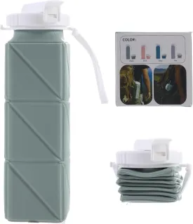 21oz Collapsible Water Bottle - Food Grade BPA Free Silicone, Leakproof with Straw for Travel, Sports, Office, Gym (Green)