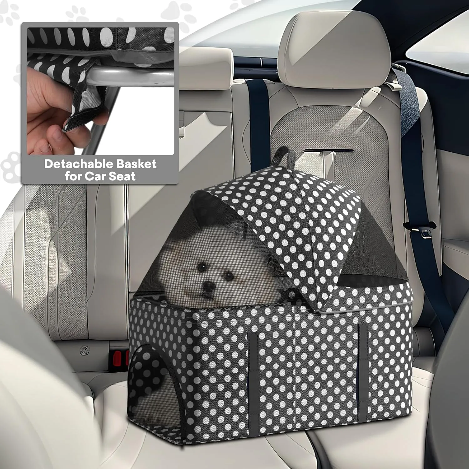 3-in-1 Foldable Pet Stroller with Detachable Carrier and Car Seat, Push-Button Entry, for Small to Medium Pets up to 33 lbs, Black Polka Dots