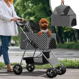 3-in-1 Foldable Pet Stroller with Detachable Carrier and Car Seat, Push-Button Entry, for Small to Medium Pets up to 33 lbs, Black Polka Dots