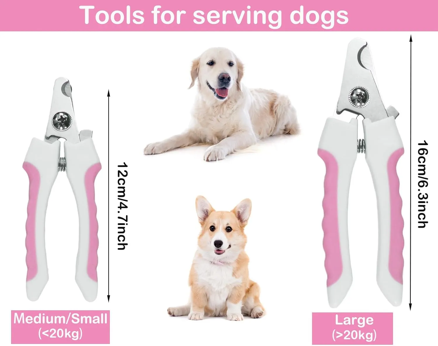 5Pcs Dogs and Cats Grooming Nail Clippers Kit Pet Claws Nail Clipper Trimmers, with Protective Guard Lock to Avoid Over Cutting, Professional Trimmers for Large and Small Cat and Dog Animal. (Pink)