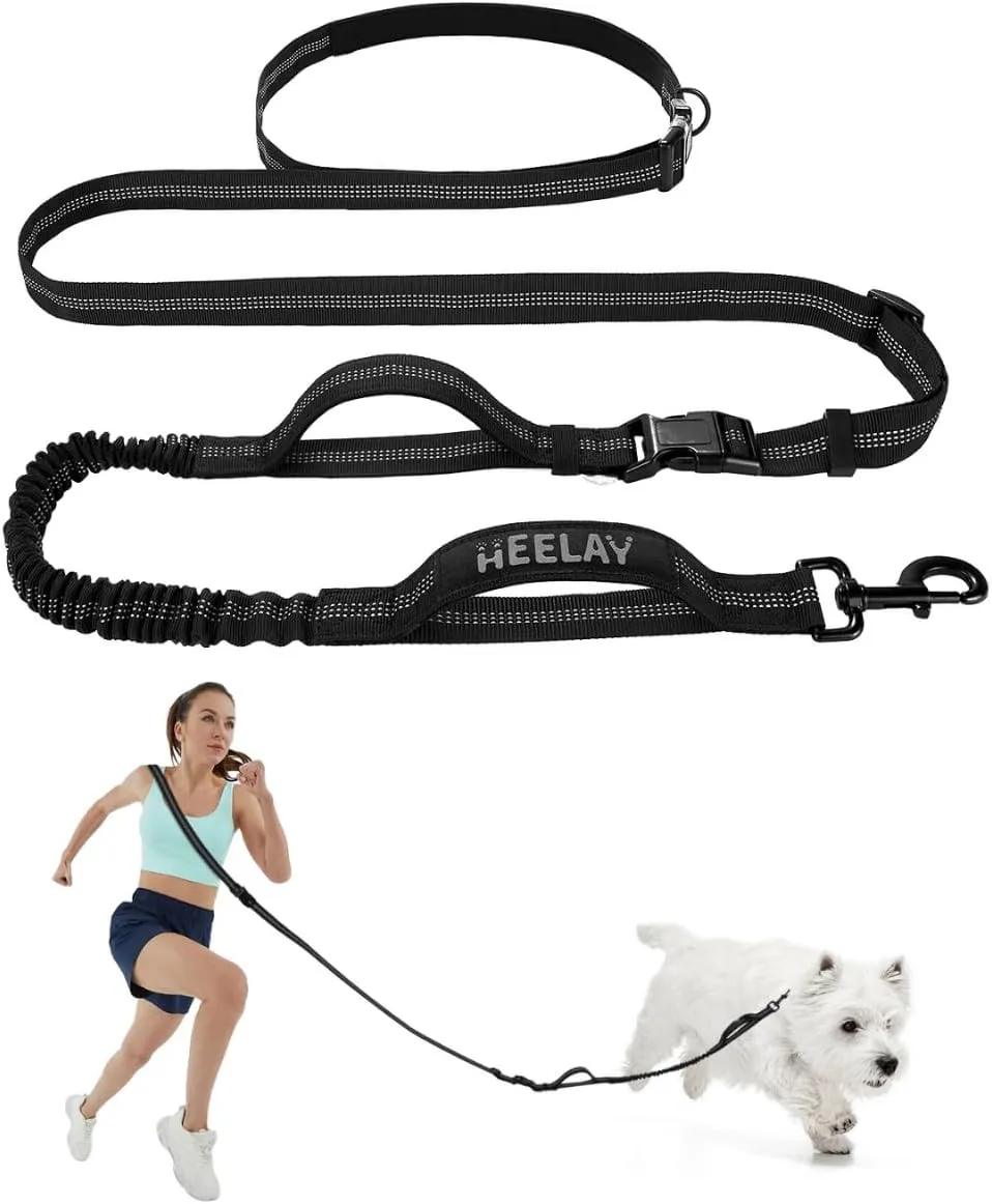9.8ft Hands Free Dog Leash with Bungee/Dual Padded Handles/Reflective Threading,Dual Adjustable Crossbody Dog Leash for Jogging/Running/Walking/Driving with Car Seatbelt,30-90 lbs