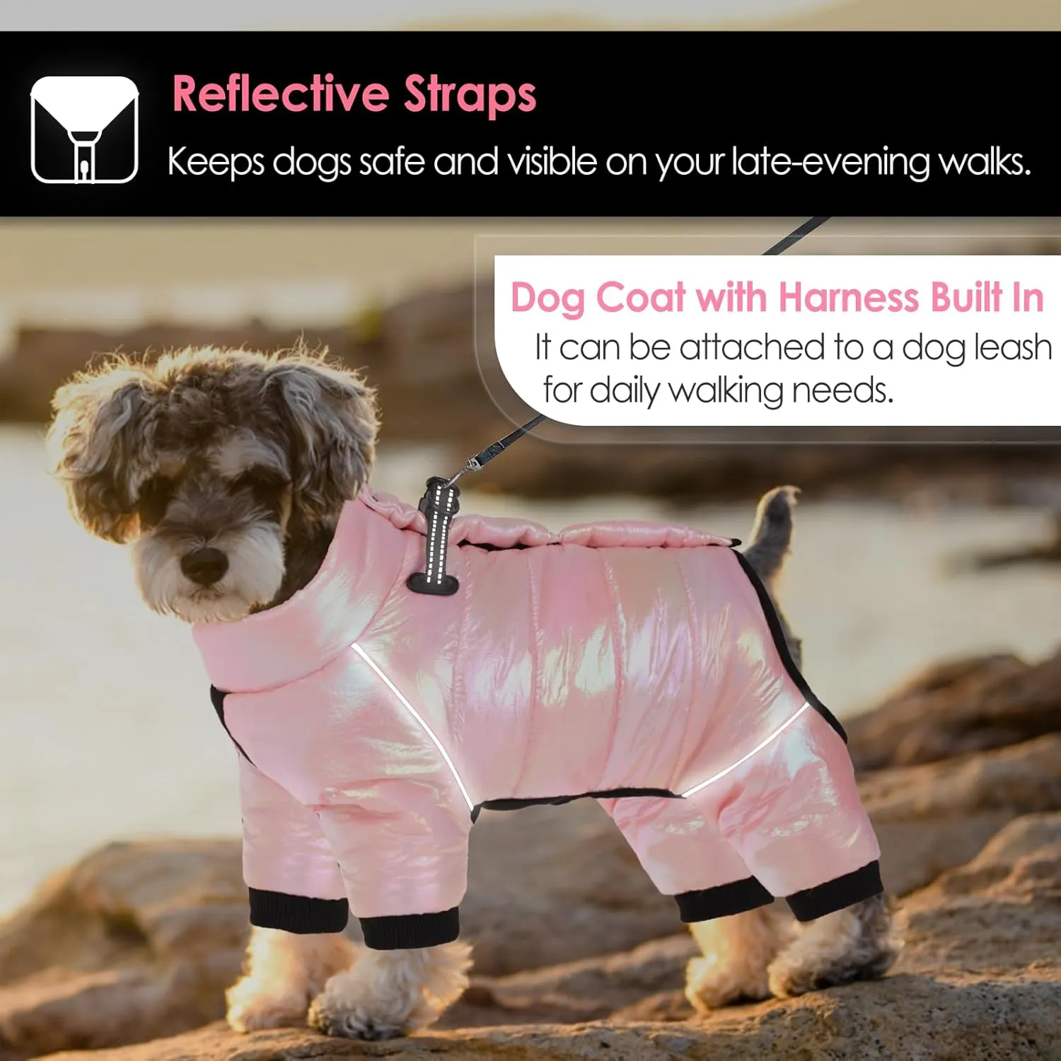AOFITEE Dog Coat, Waterproof Dog Jacket for Winter, Warm Fullbody Dog Snowsuit, Zip Up Fleece Dog Vest, Cold Weather Dog Coats with Reflective Stripes, Outdoor Windproof Dog Apparel for Small Dogs, XL