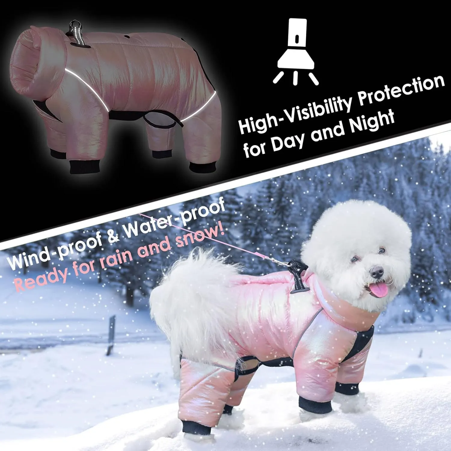 AOFITEE Dog Coat, Waterproof Dog Jacket for Winter, Warm Fullbody Dog Snowsuit, Zip Up Fleece Dog Vest, Cold Weather Dog Coats with Reflective Stripes, Outdoor Windproof Dog Apparel for Small Dogs, XL