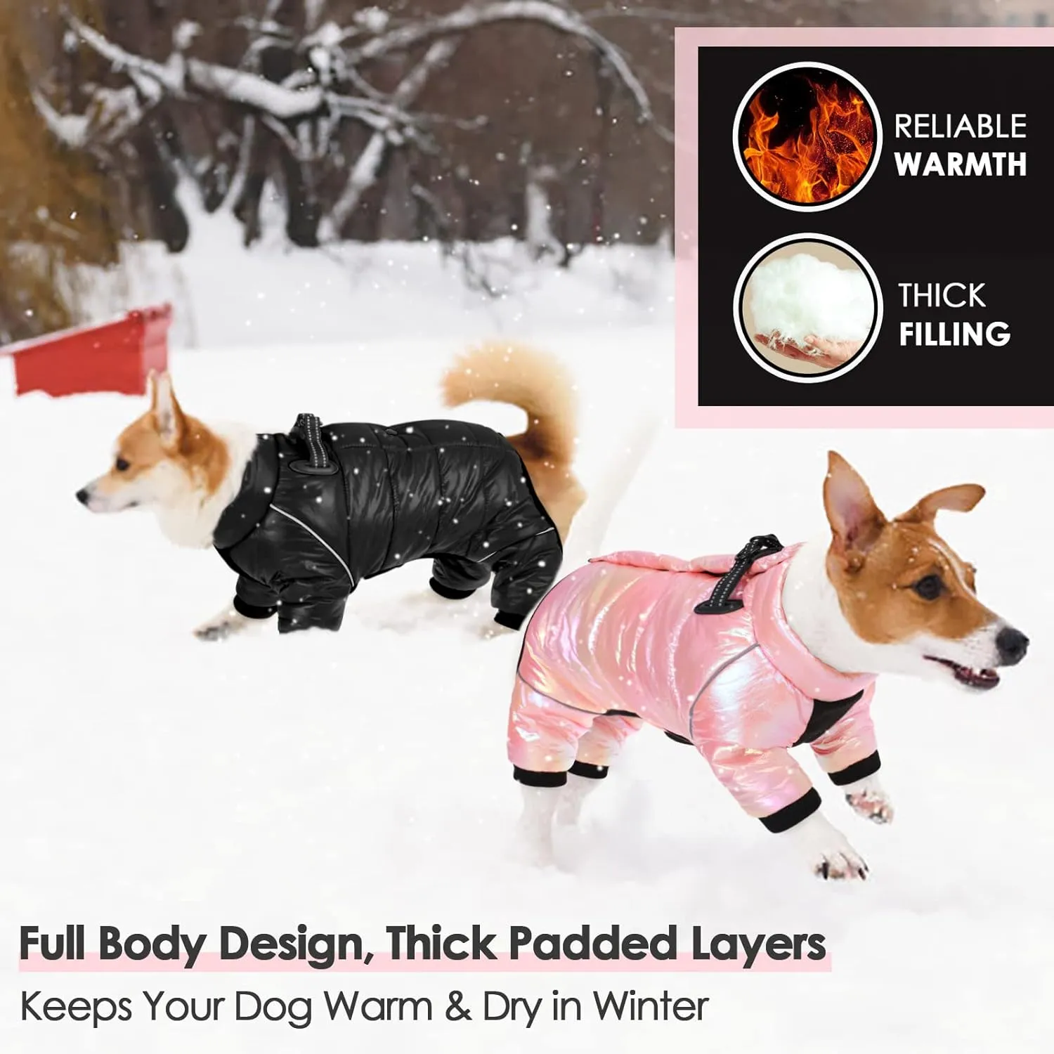 AOFITEE Dog Coat, Waterproof Dog Jacket for Winter, Warm Fullbody Dog Snowsuit, Zip Up Fleece Dog Vest, Cold Weather Dog Coats with Reflective Stripes, Outdoor Windproof Dog Apparel for Small Dogs, XL