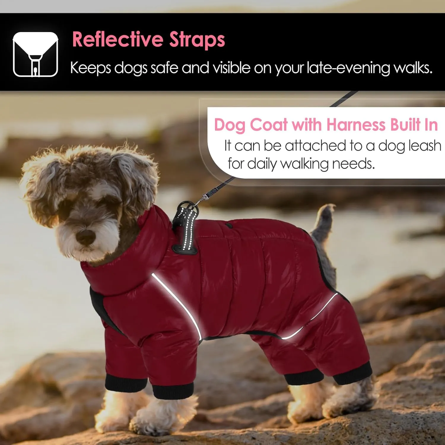 AOFITEE Dog Coat, Waterproof Dog Jacket for Winter, Warm Fullbody Dog Snowsuit, Zip Up Fleece Dog Vest, Cold Weather Dog Coats with Reflective Stripes, Outdoor Windproof Dog Apparel for Small Dogs