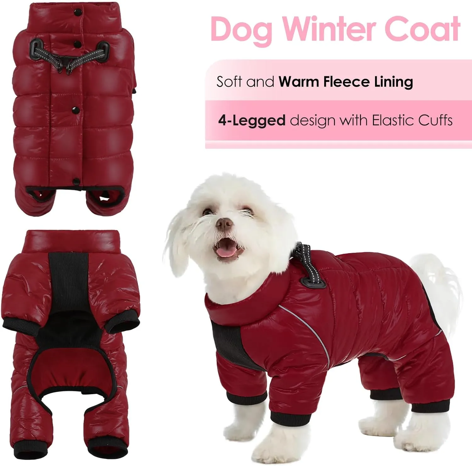 AOFITEE Dog Coat, Waterproof Dog Jacket for Winter, Warm Fullbody Dog Snowsuit, Zip Up Fleece Dog Vest, Cold Weather Dog Coats with Reflective Stripes, Outdoor Windproof Dog Apparel for Small Dogs