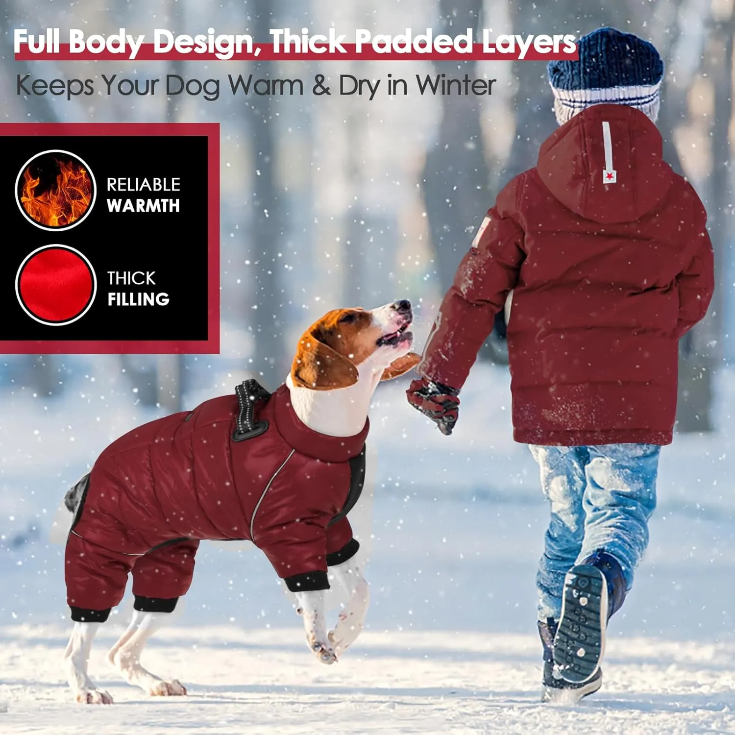 AOFITEE Dog Coat, Waterproof Dog Jacket for Winter, Warm Fullbody Dog Snowsuit, Zip Up Fleece Dog Vest, Cold Weather Dog Coats with Reflective Stripes, Outdoor Windproof Dog Apparel for Small Dogs