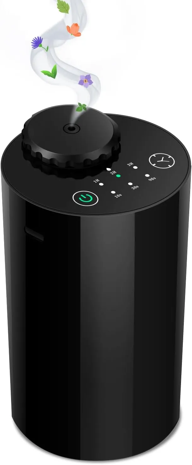 Aromatherapy Atomizing Diffuser,Waterless Diffuser,10/30/90s Spray Setting,Timer & Essential Oil Diffuser Battery Operated Lasts 48 h,Super Quiet and Thick Fog for Car,Room,Office(Black)