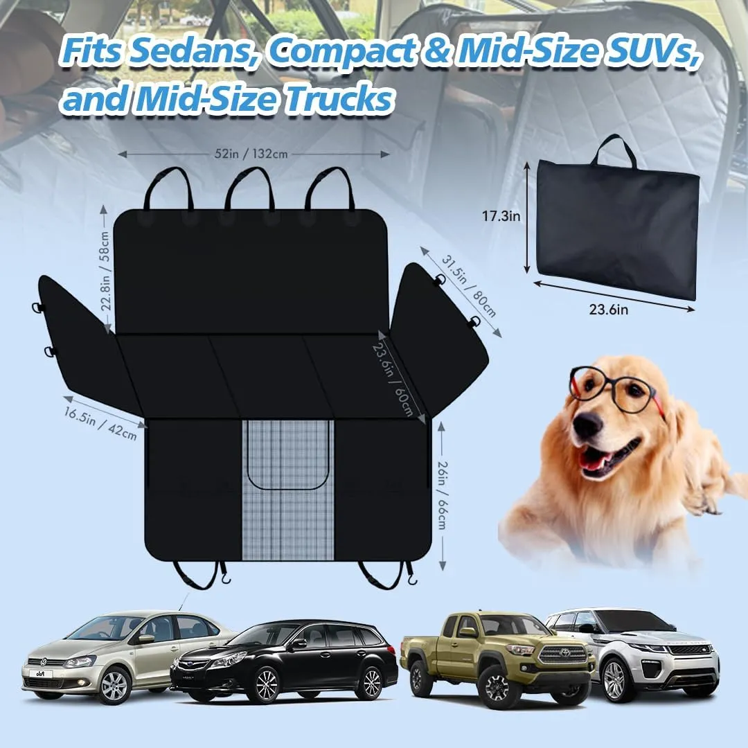 Back Seat Extender for Dogs with Escape-Proof Dog Car Barrier, Upgrated Firm Frame Dog Seat Cover for Back Seat Hard Bottom Holds 400lbs, WaterproofDog Travel Bed Backseat Cover for Car&SUV