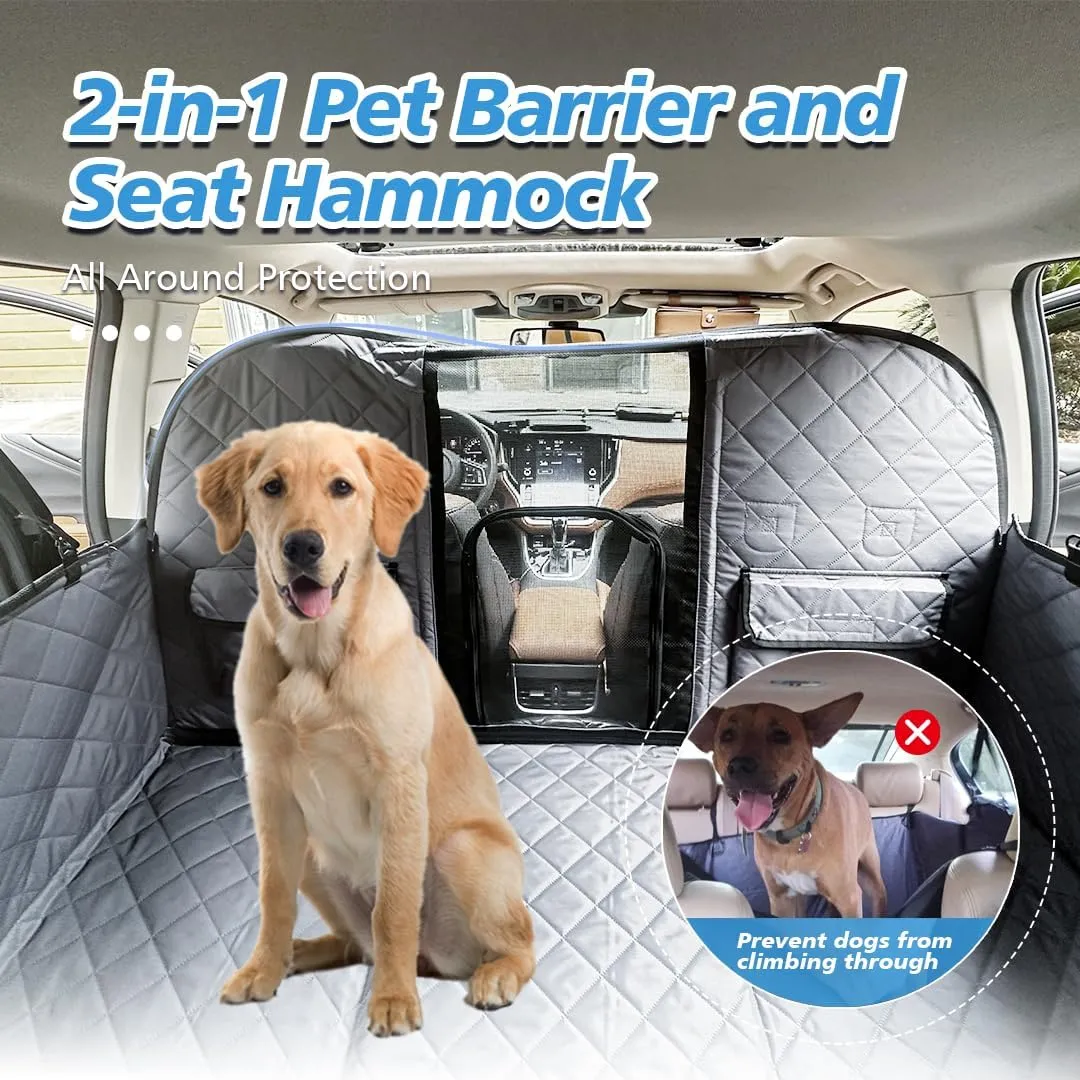 Back Seat Extender for Dogs with Escape-Proof Dog Car Barrier, Upgrated Firm Frame Dog Seat Cover for Back Seat Hard Bottom Holds 400lbs, WaterproofDog Travel Bed Backseat Cover for Car&SUV