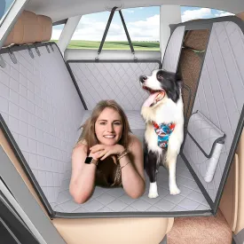 Back Seat Extender for Dogs with Escape-Proof Dog Car Barrier, Upgrated Firm Frame Dog Seat Cover for Back Seat Hard Bottom Holds 400lbs, WaterproofDog Travel Bed Backseat Cover for Car&SUV