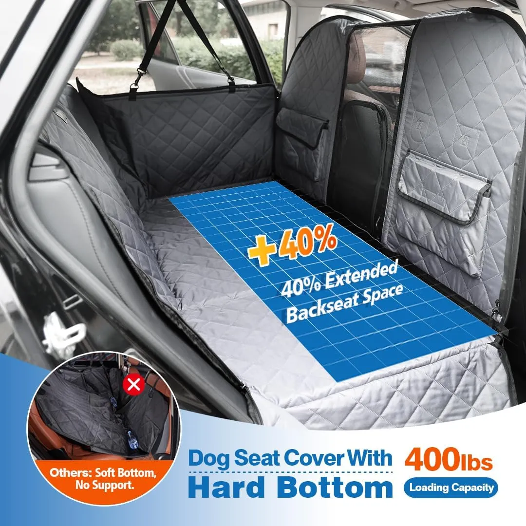 Back Seat Extender for Dogs with Escape-Proof Dog Car Barrier, Upgrated Firm Frame Dog Seat Cover for Back Seat Hard Bottom Holds 400lbs, WaterproofDog Travel Bed Backseat Cover for Car&SUV