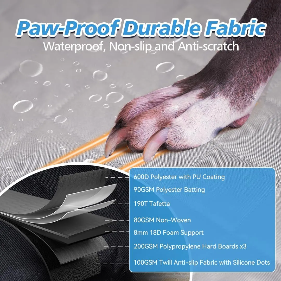 Back Seat Extender for Dogs with Escape-Proof Dog Car Barrier, Upgrated Firm Frame Dog Seat Cover for Back Seat Hard Bottom Holds 400lbs, WaterproofDog Travel Bed Backseat Cover for Car&SUV