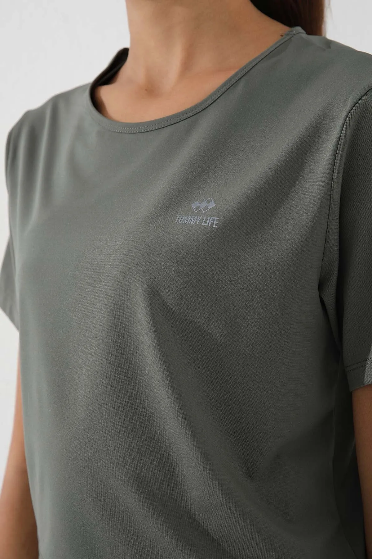 basic kisa kol standart kalip o yaka kadin crop top t-shirt - 97143