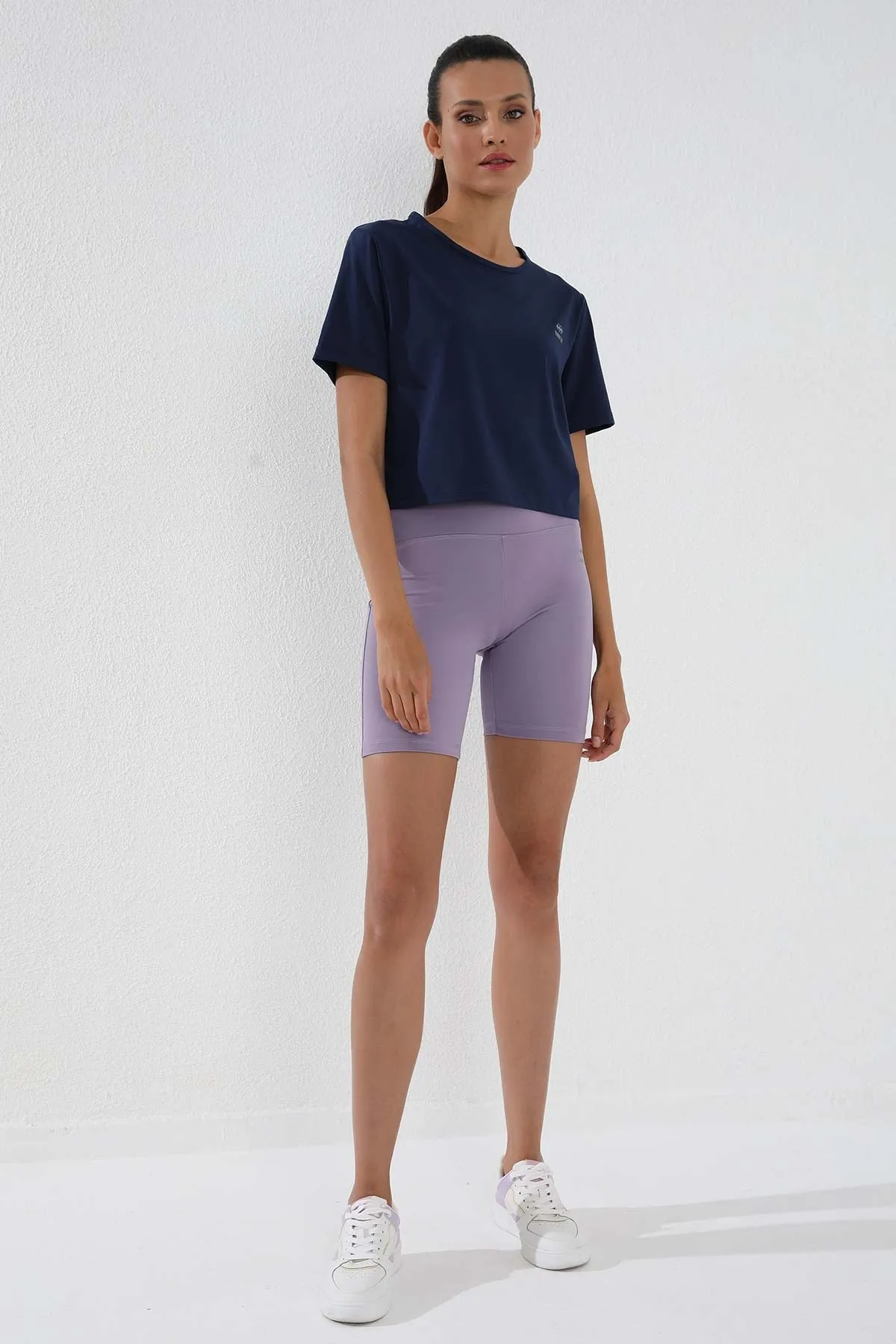basic kisa kol standart kalip o yaka kadin crop top t-shirt - 97143