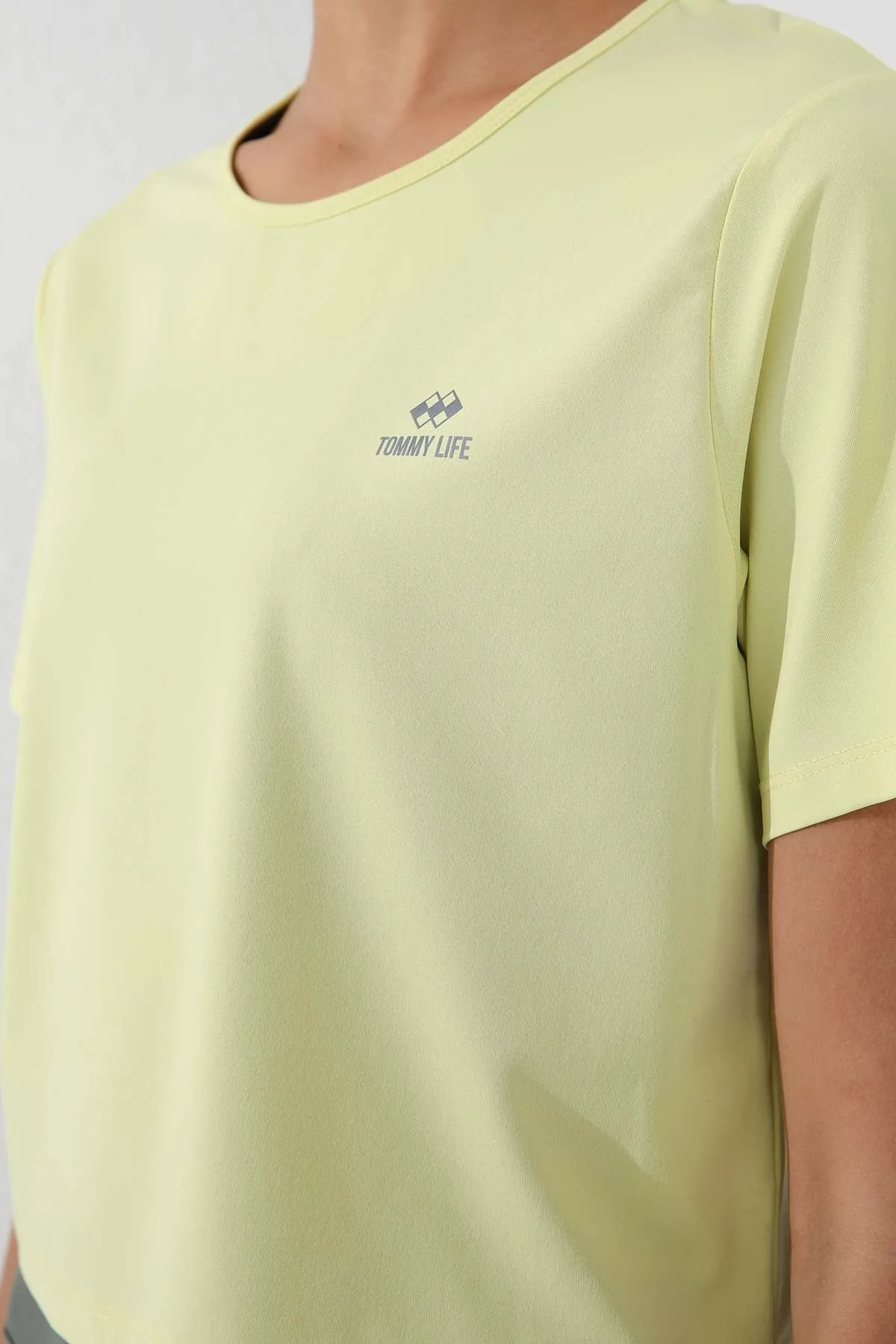 basic kisa kol standart kalip o yaka kadin crop top t-shirt - 97143