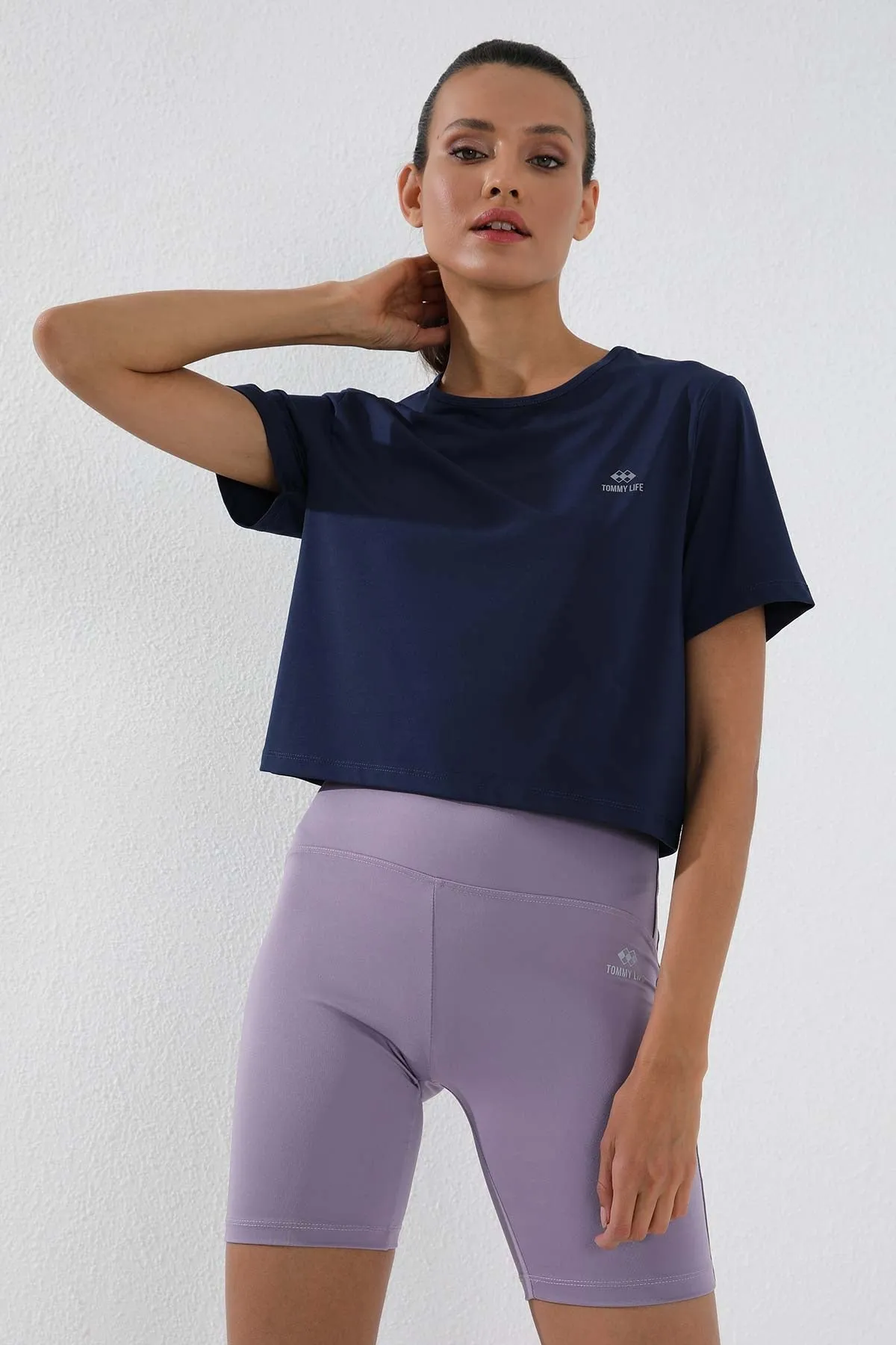 basic kisa kol standart kalip o yaka kadin crop top t-shirt - 97143