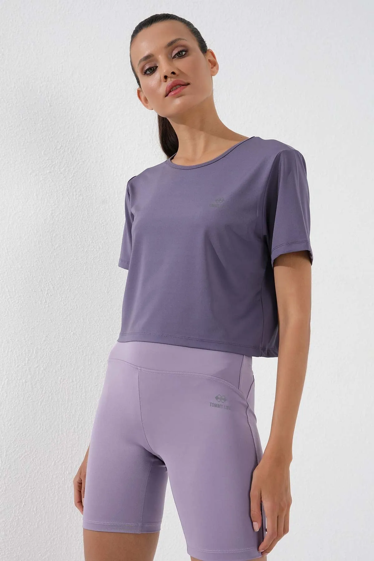 basic kisa kol standart kalip o yaka kadin crop top t-shirt - 97143