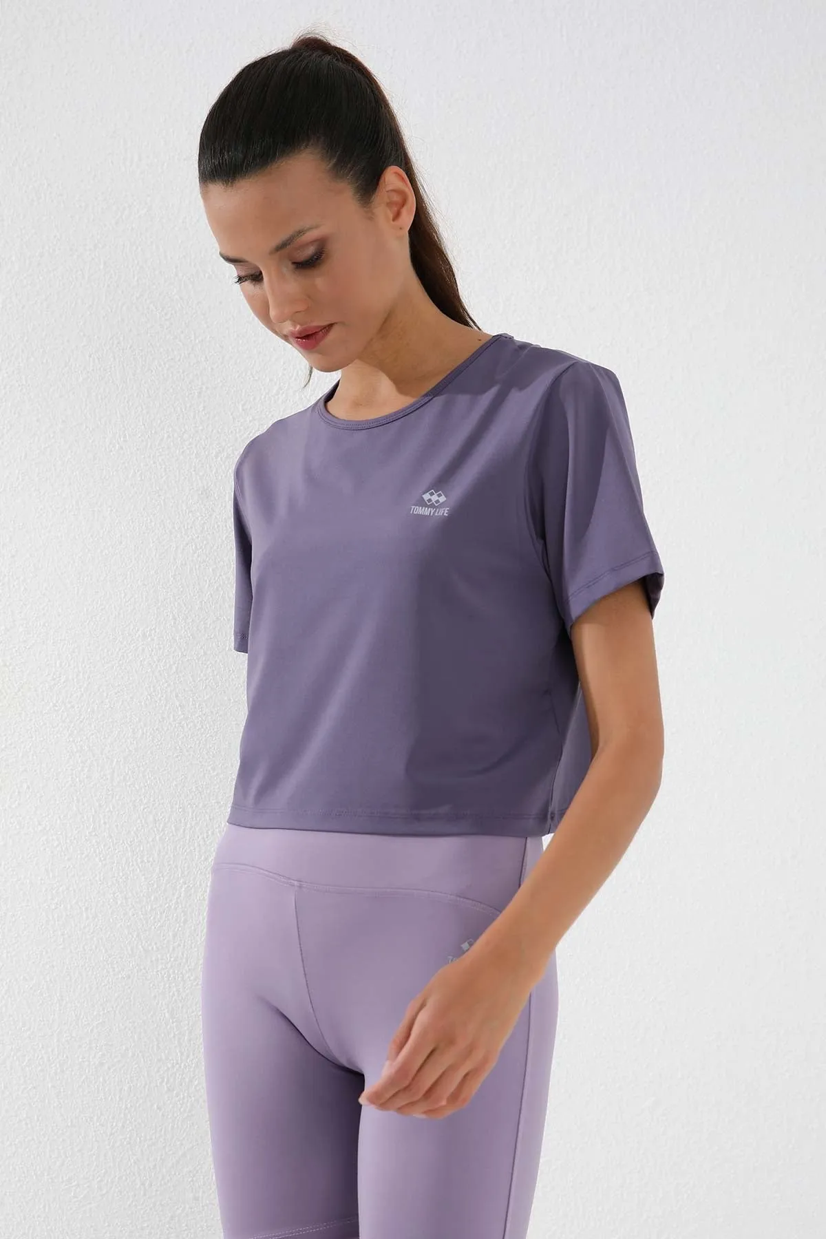 basic kisa kol standart kalip o yaka kadin crop top t-shirt - 97143