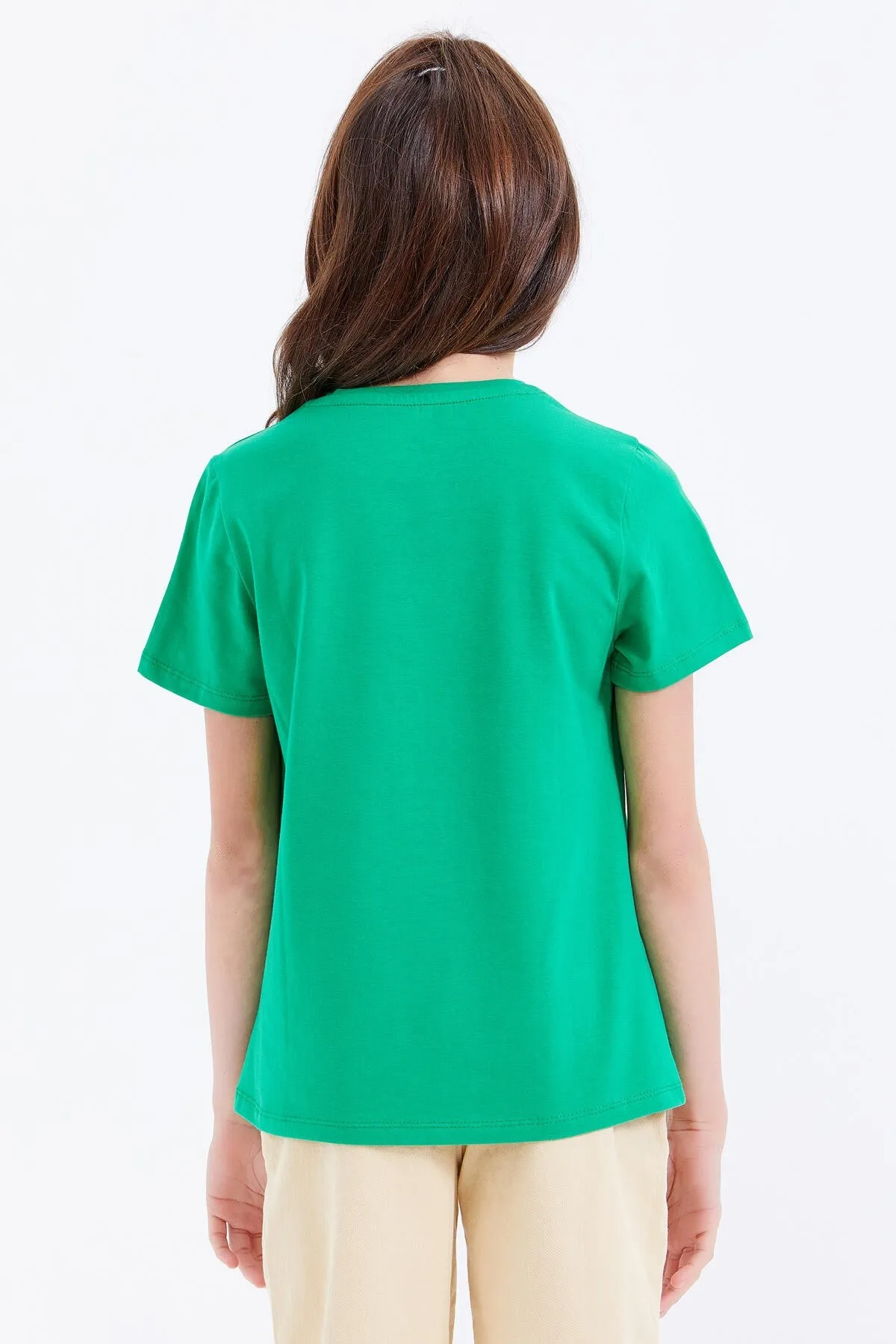 basic yazi baskili o yaka rahat form kiz çocuk t-shirt - 75041