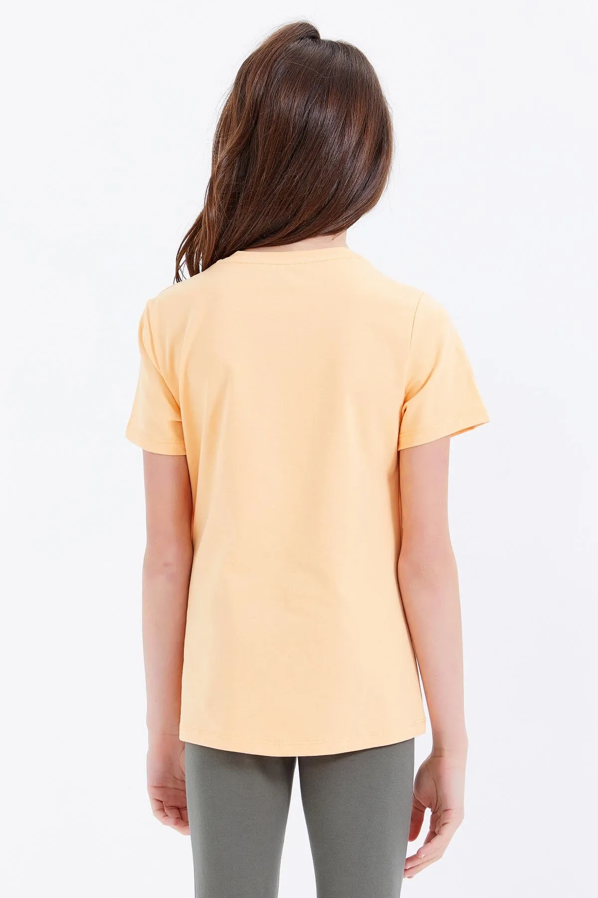 basic yazi baskili o yaka rahat form kiz çocuk t-shirt - 75041