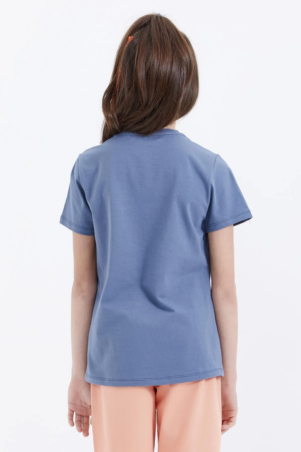 basic yazi baskili o yaka rahat form kiz çocuk t-shirt - 75041