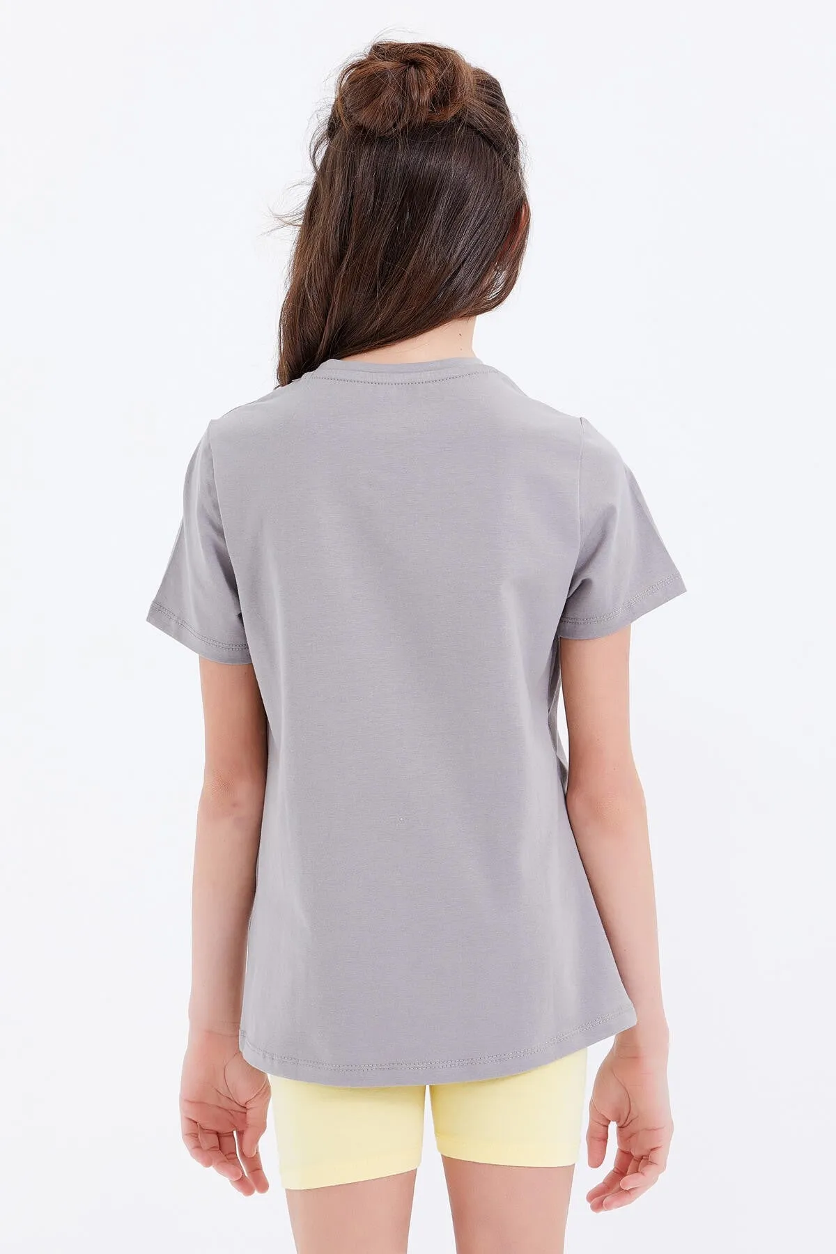 basic yazi baskili o yaka rahat form kiz çocuk t-shirt - 75041