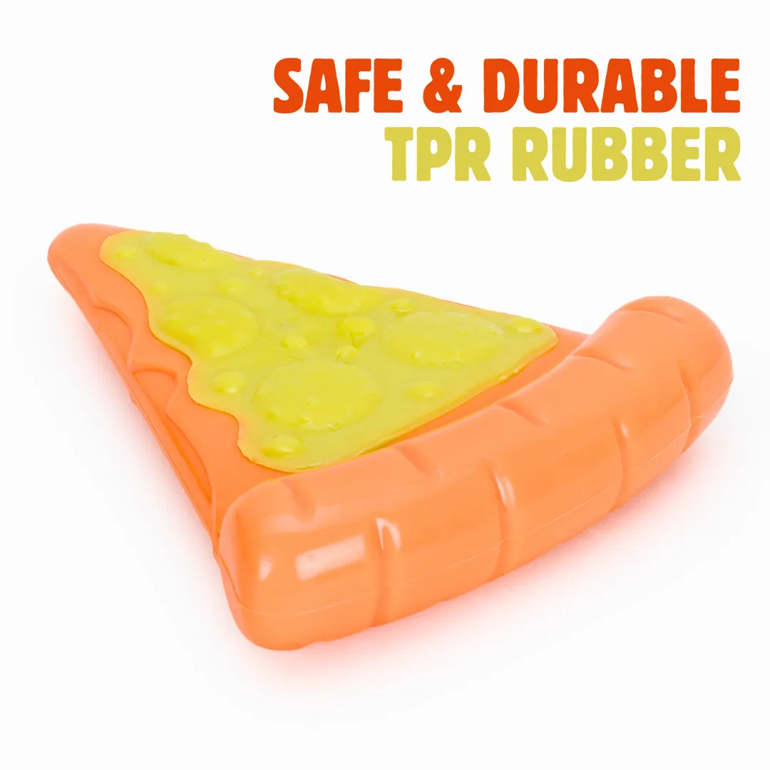 BASIL Wagtastic TPR Dog Chew Toy, Pizza Slice with Nylon Topping - Orange & Yellow, Durable Teething & Interactive Toy for Dogs & Puppies