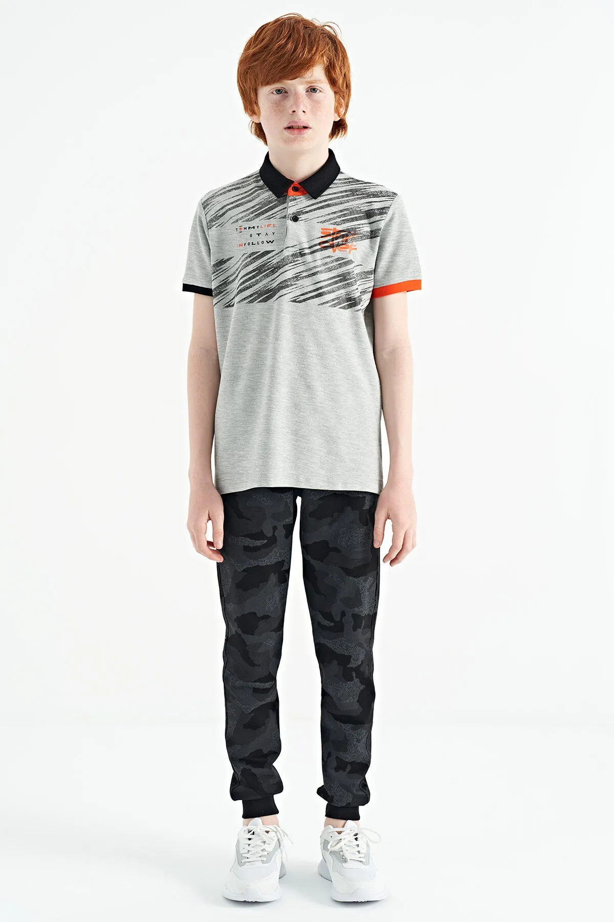 baski detayli pola yaka standart kalip erkek çocuk t-shirt - 11161