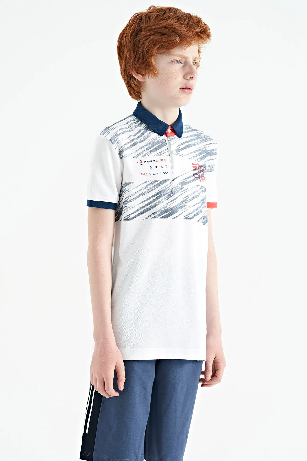 baski detayli pola yaka standart kalip erkek çocuk t-shirt - 11161