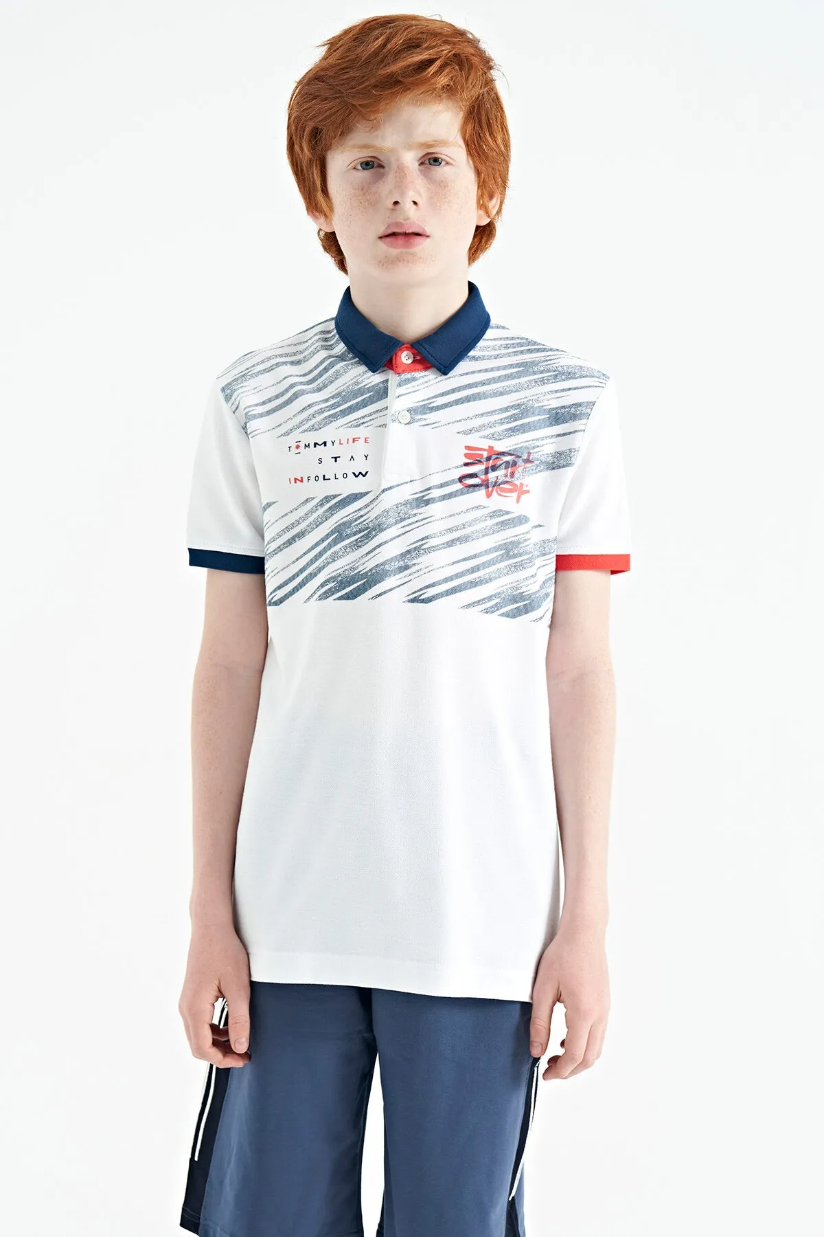 baski detayli pola yaka standart kalip erkek çocuk t-shirt - 11161