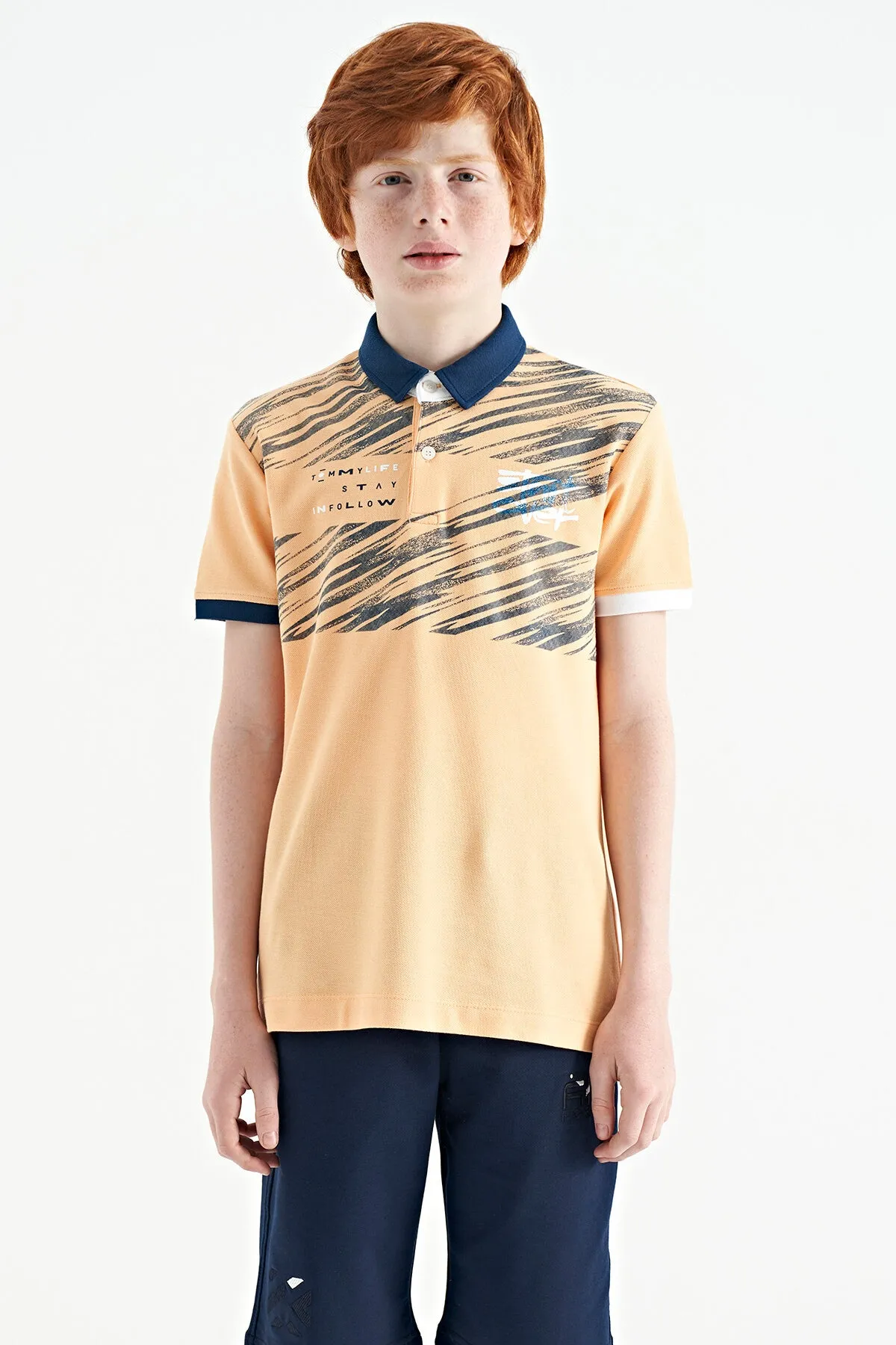 baski detayli pola yaka standart kalip erkek çocuk t-shirt - 11161