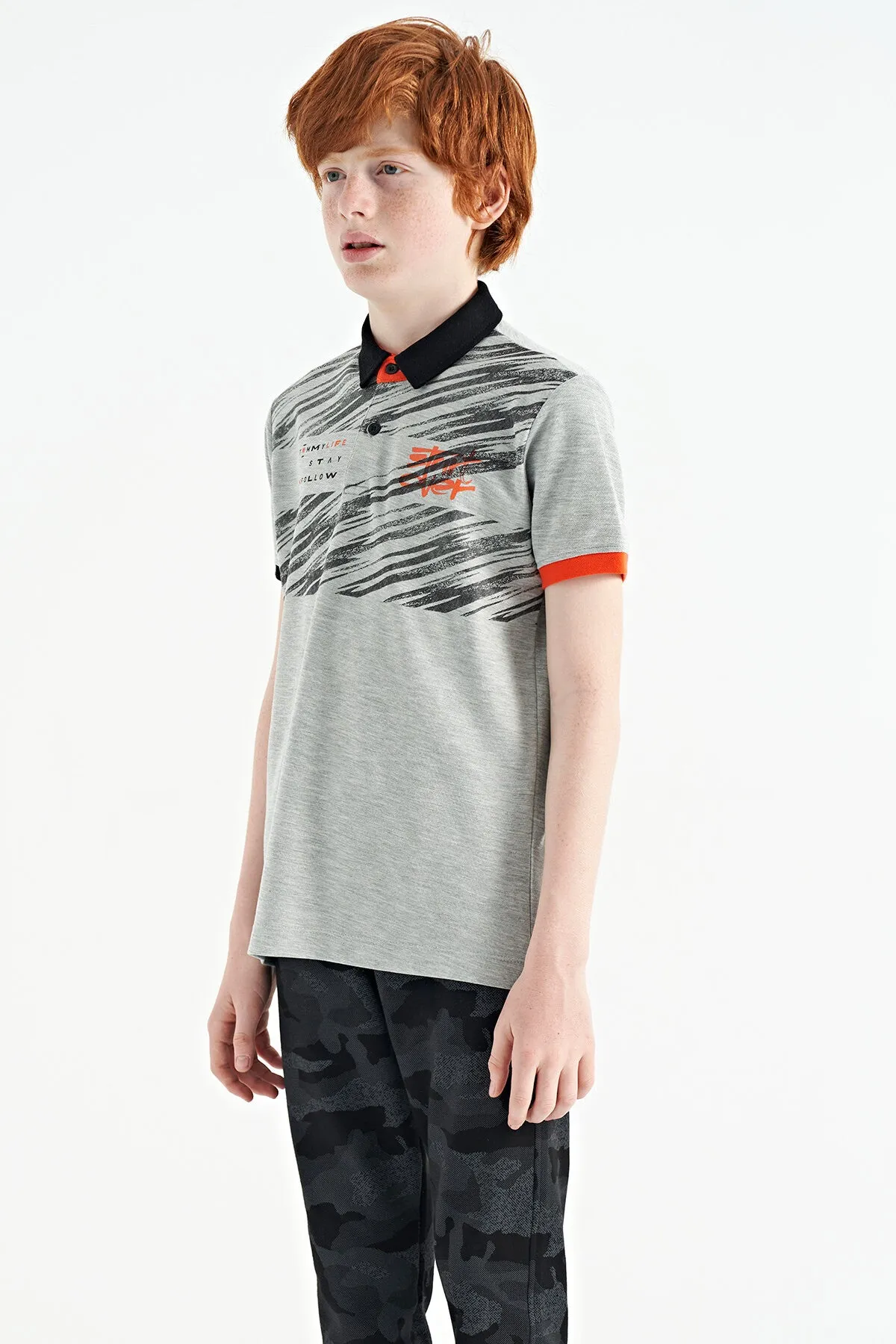 baski detayli pola yaka standart kalip erkek çocuk t-shirt - 11161