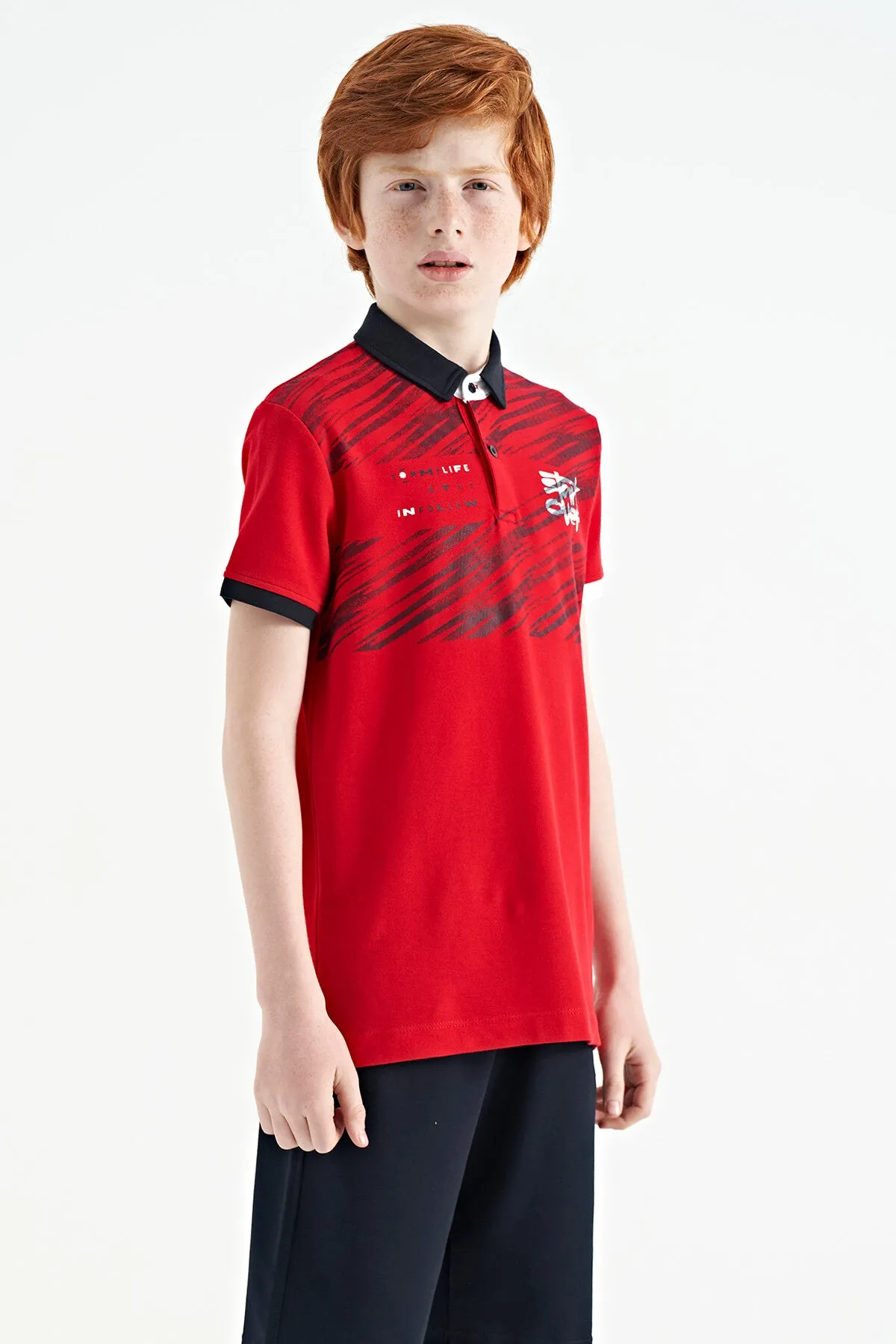 baski detayli pola yaka standart kalip erkek çocuk t-shirt - 11161
