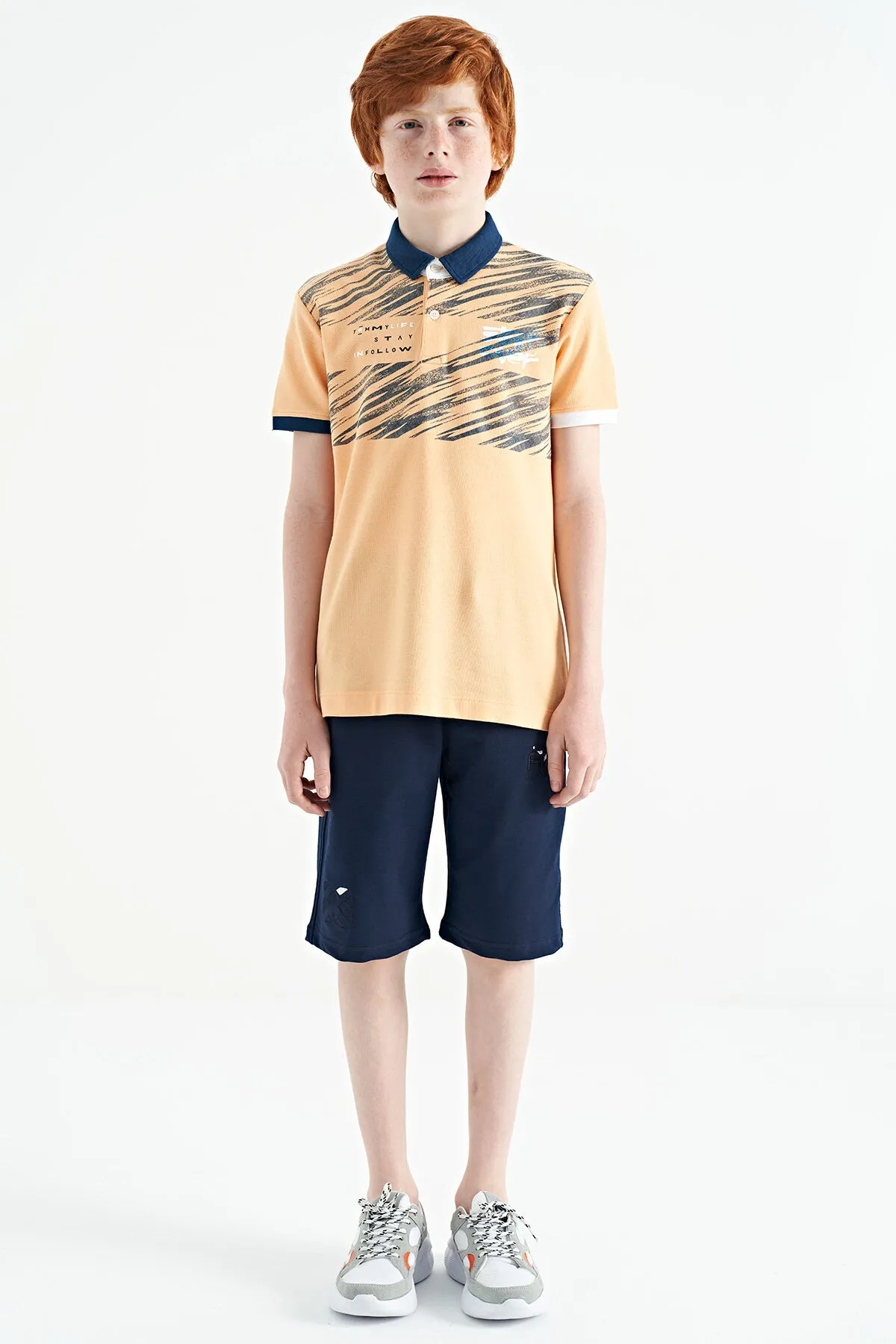 baski detayli pola yaka standart kalip erkek çocuk t-shirt - 11161