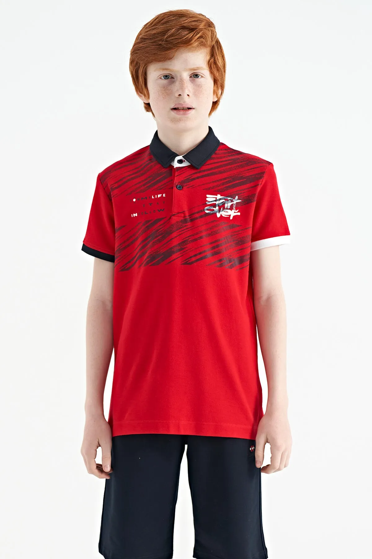 baski detayli pola yaka standart kalip erkek çocuk t-shirt - 11161
