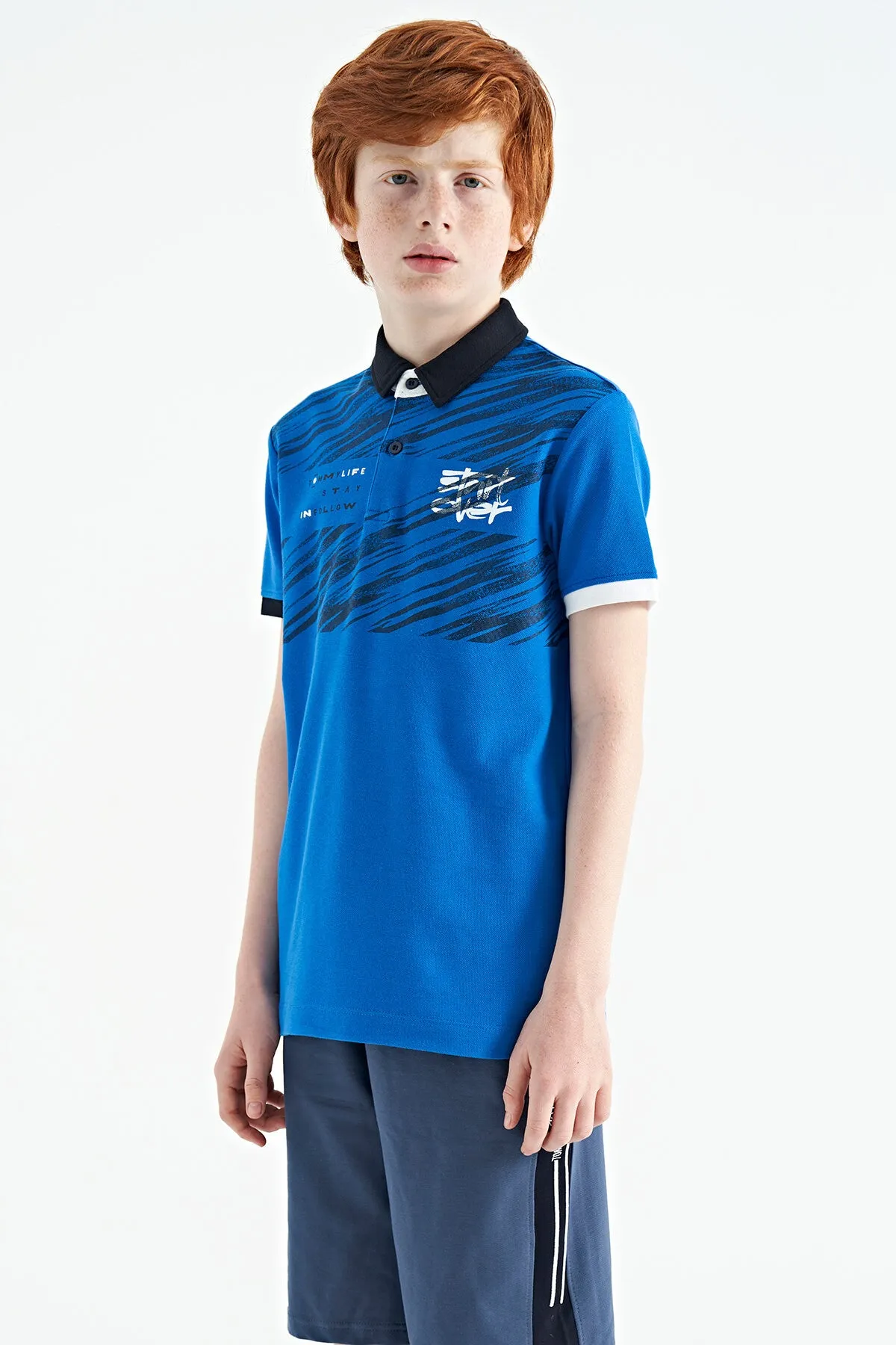 baski detayli pola yaka standart kalip erkek çocuk t-shirt - 11161