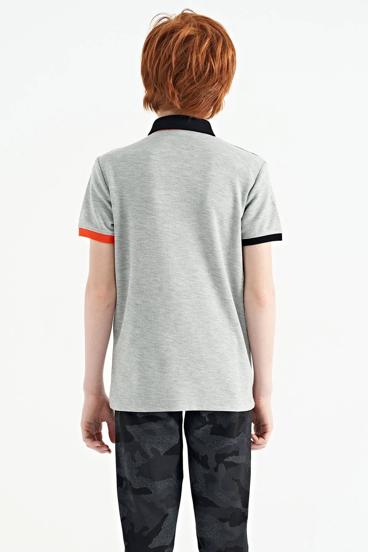 baski detayli pola yaka standart kalip erkek çocuk t-shirt - 11161