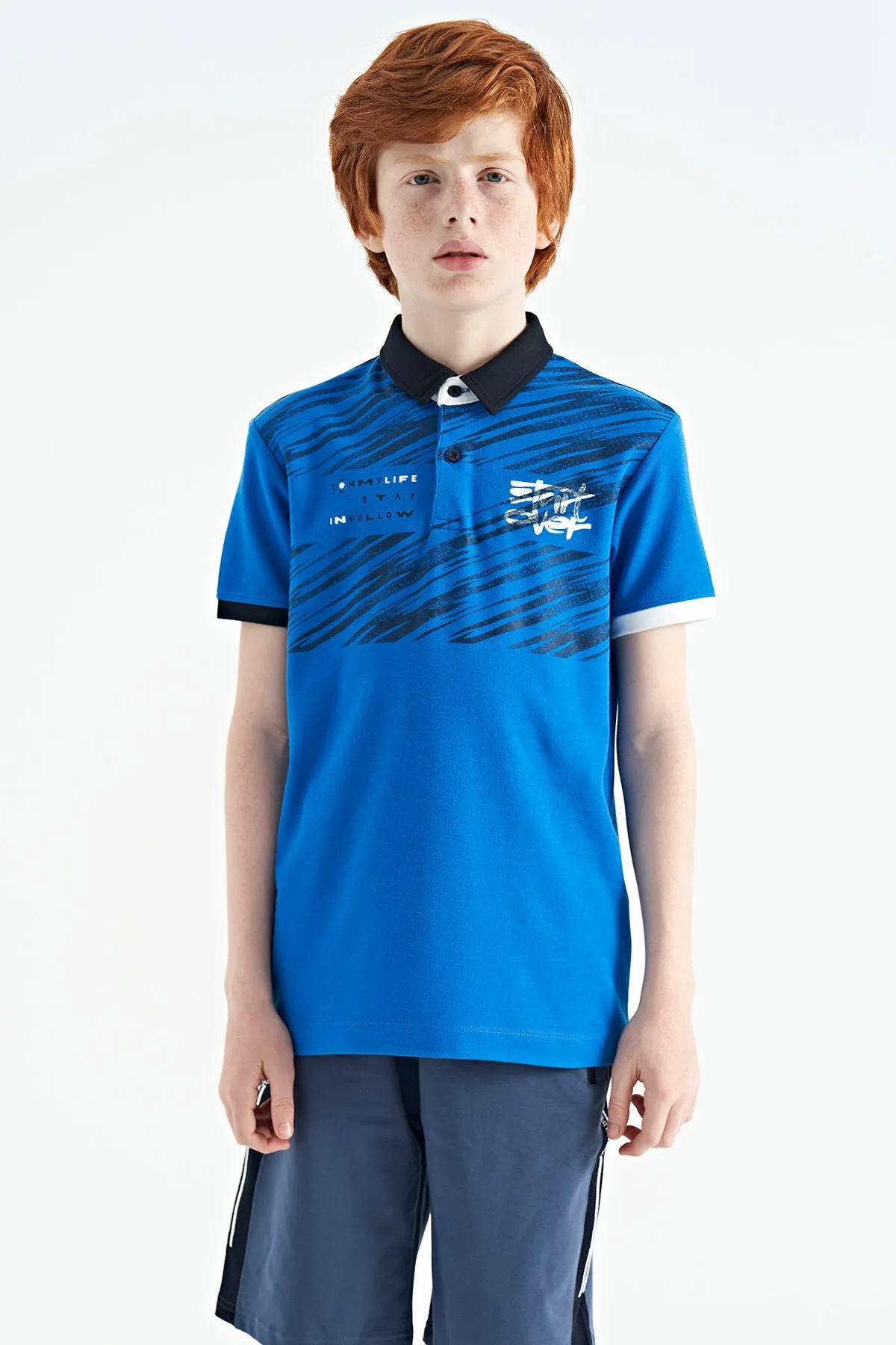 baski detayli pola yaka standart kalip erkek çocuk t-shirt - 11161