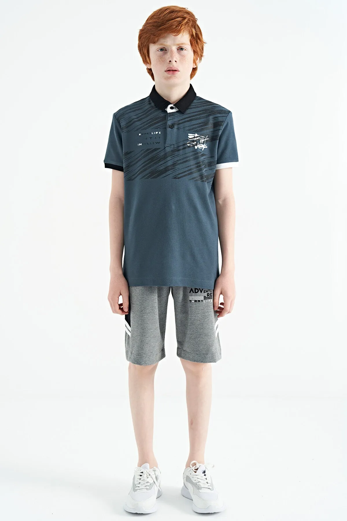 baski detayli pola yaka standart kalip erkek çocuk t-shirt - 11161