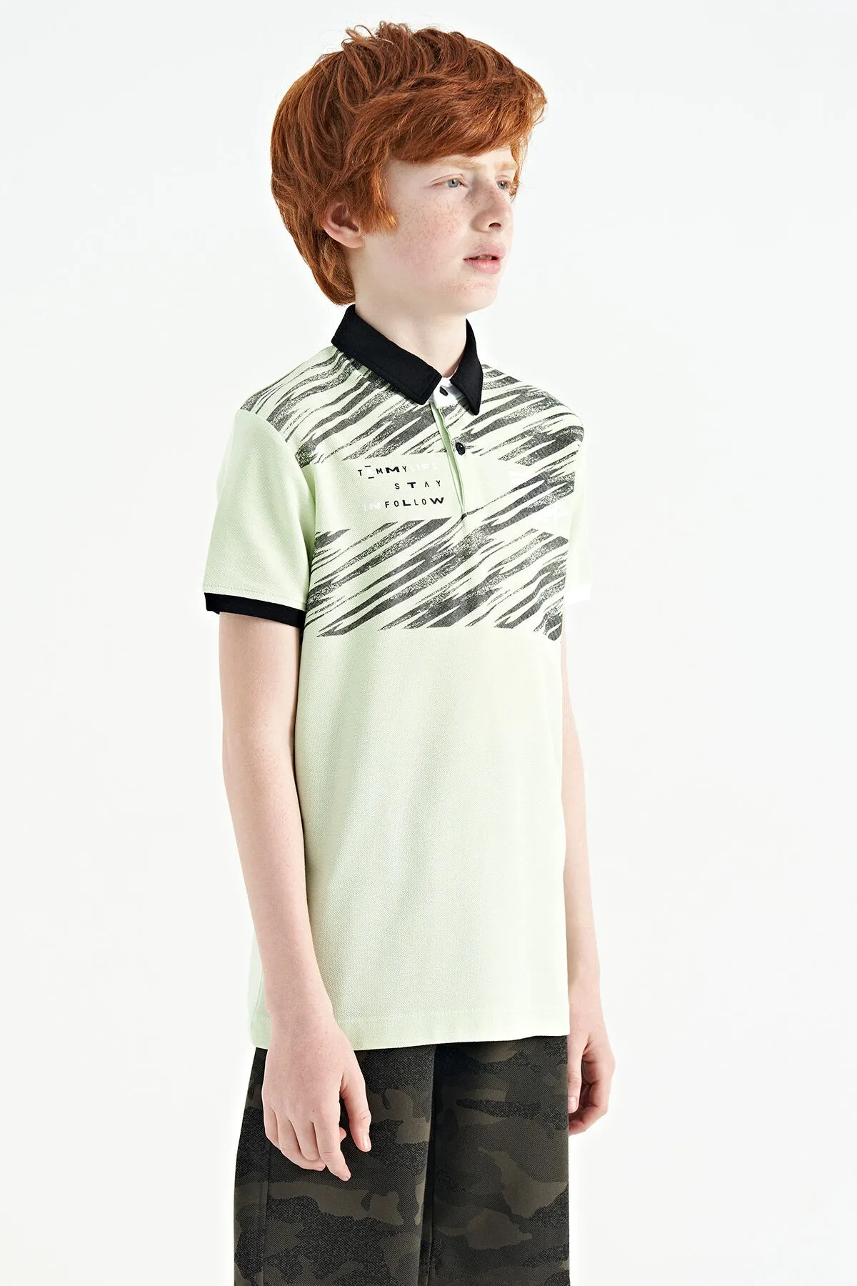 baski detayli pola yaka standart kalip erkek çocuk t-shirt - 11161