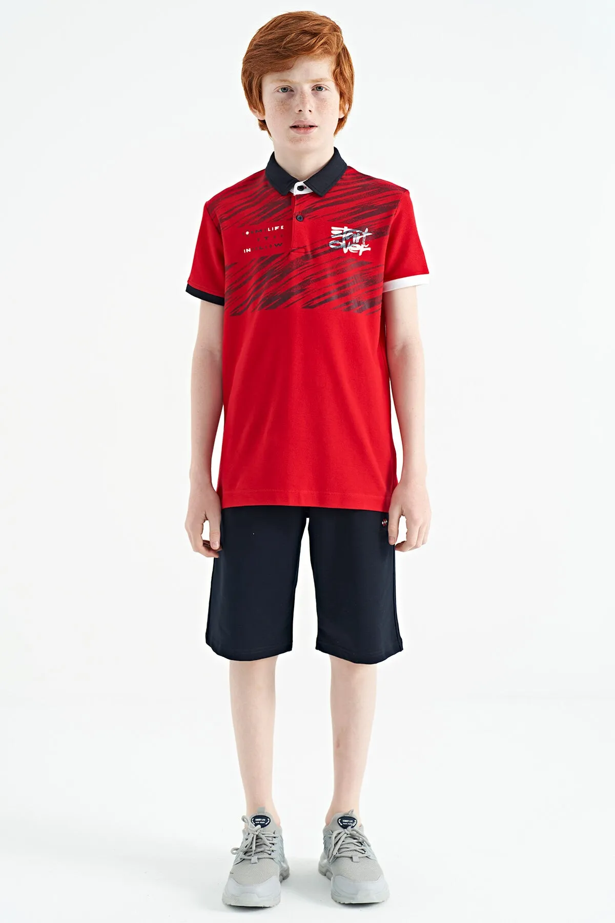 baski detayli pola yaka standart kalip erkek çocuk t-shirt - 11161