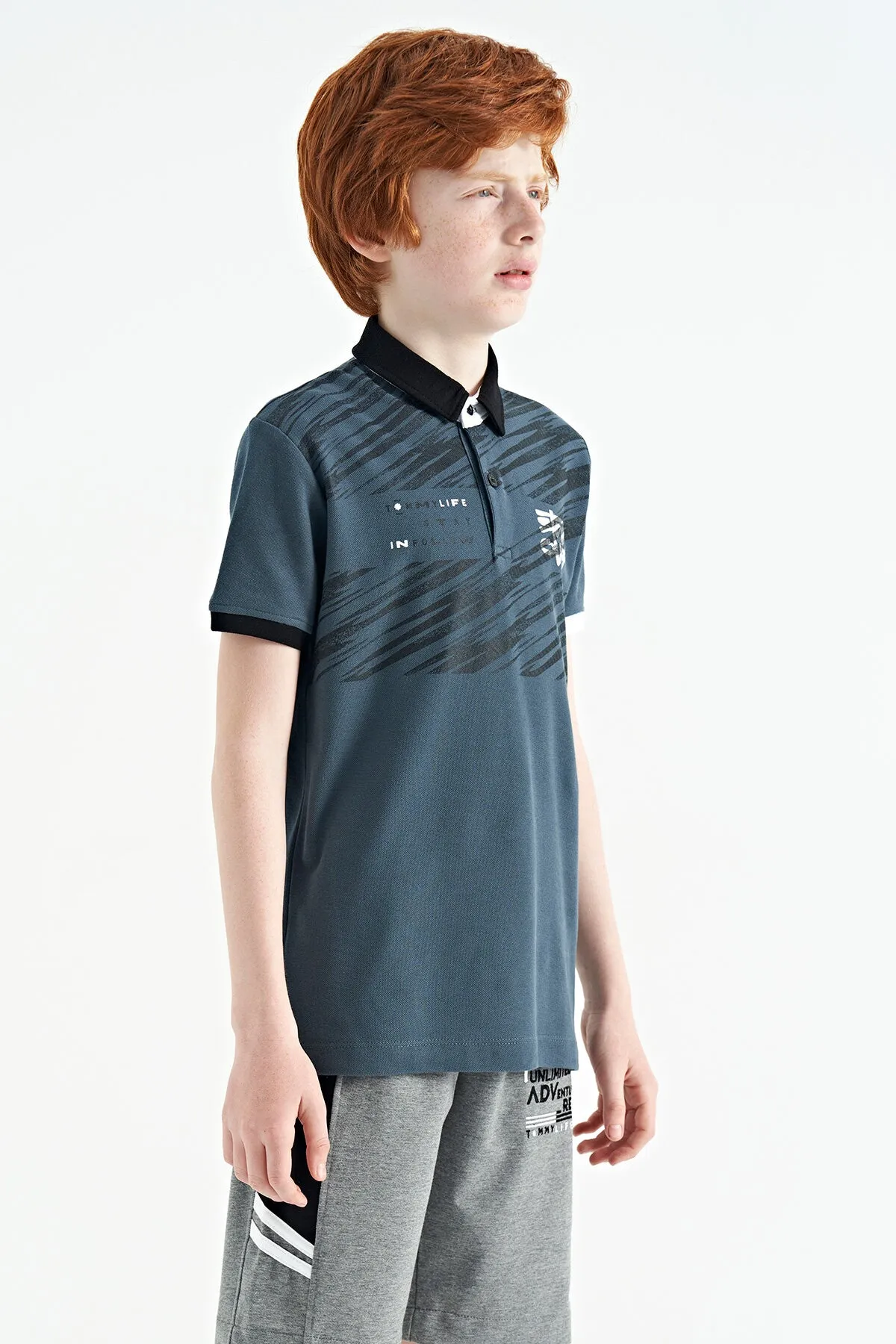 baski detayli pola yaka standart kalip erkek çocuk t-shirt - 11161