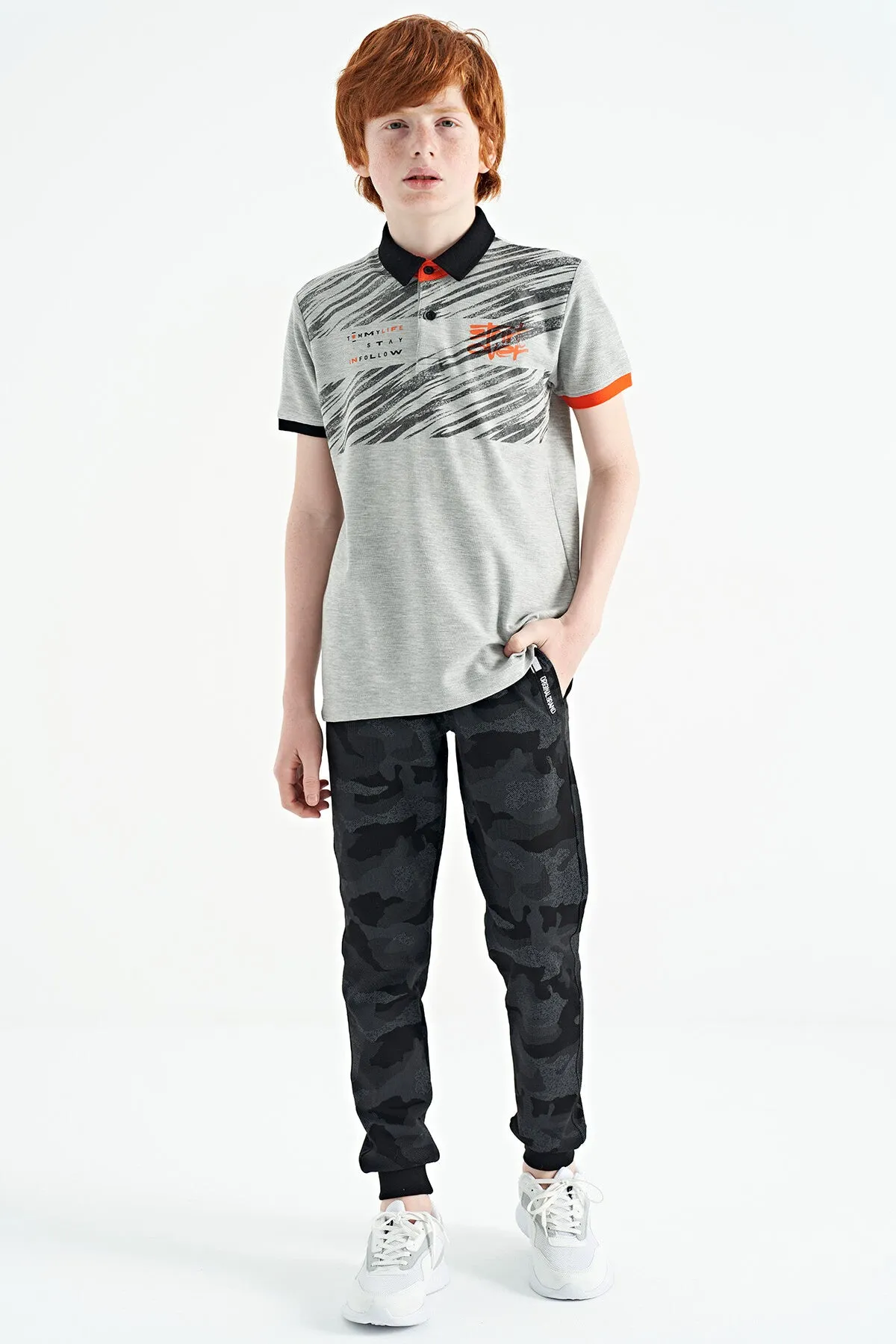 baski detayli pola yaka standart kalip erkek çocuk t-shirt - 11161