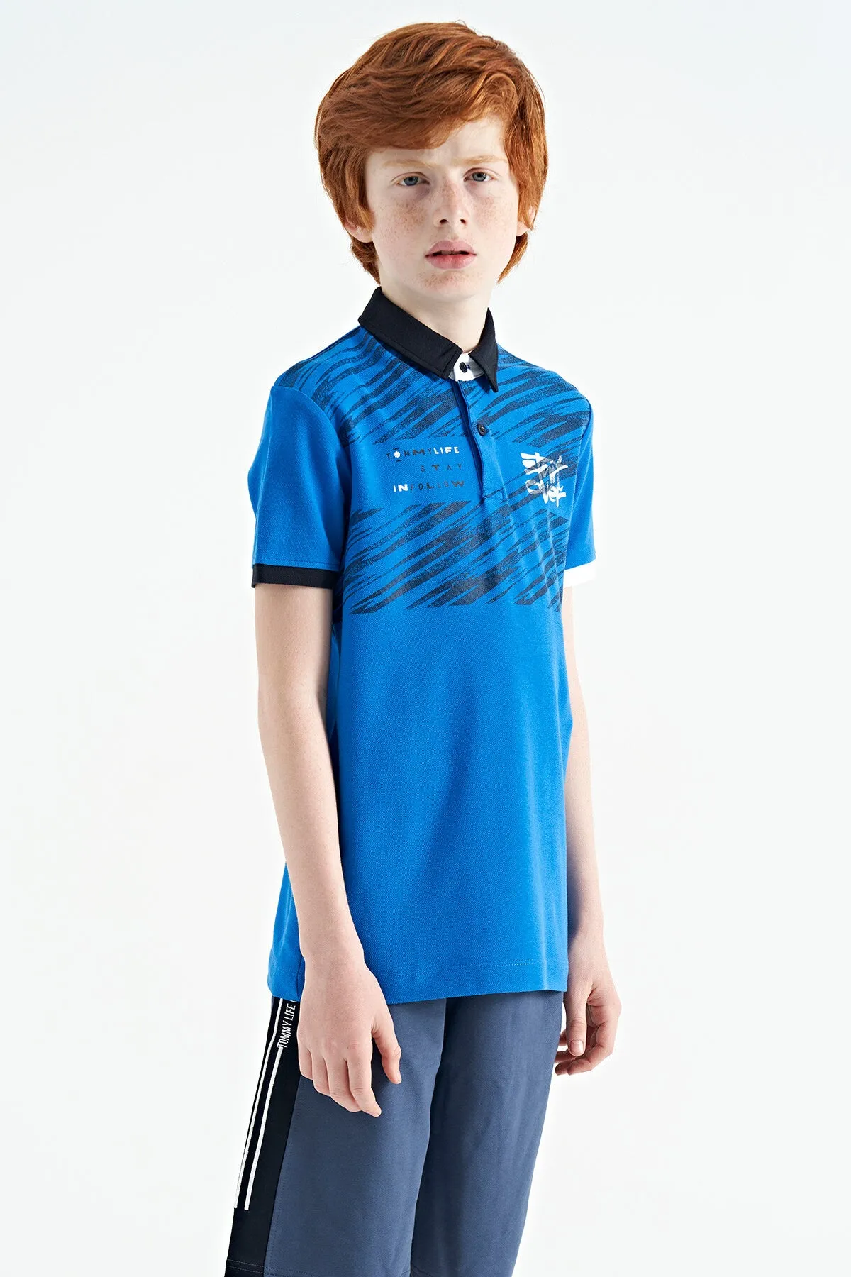 baski detayli pola yaka standart kalip erkek çocuk t-shirt - 11161