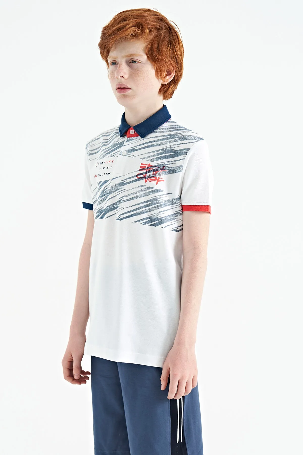 baski detayli pola yaka standart kalip erkek çocuk t-shirt - 11161