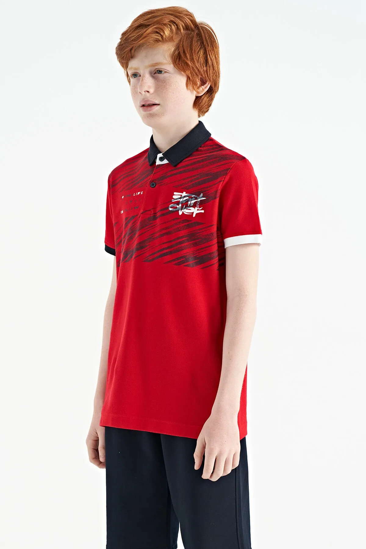 baski detayli pola yaka standart kalip erkek çocuk t-shirt - 11161