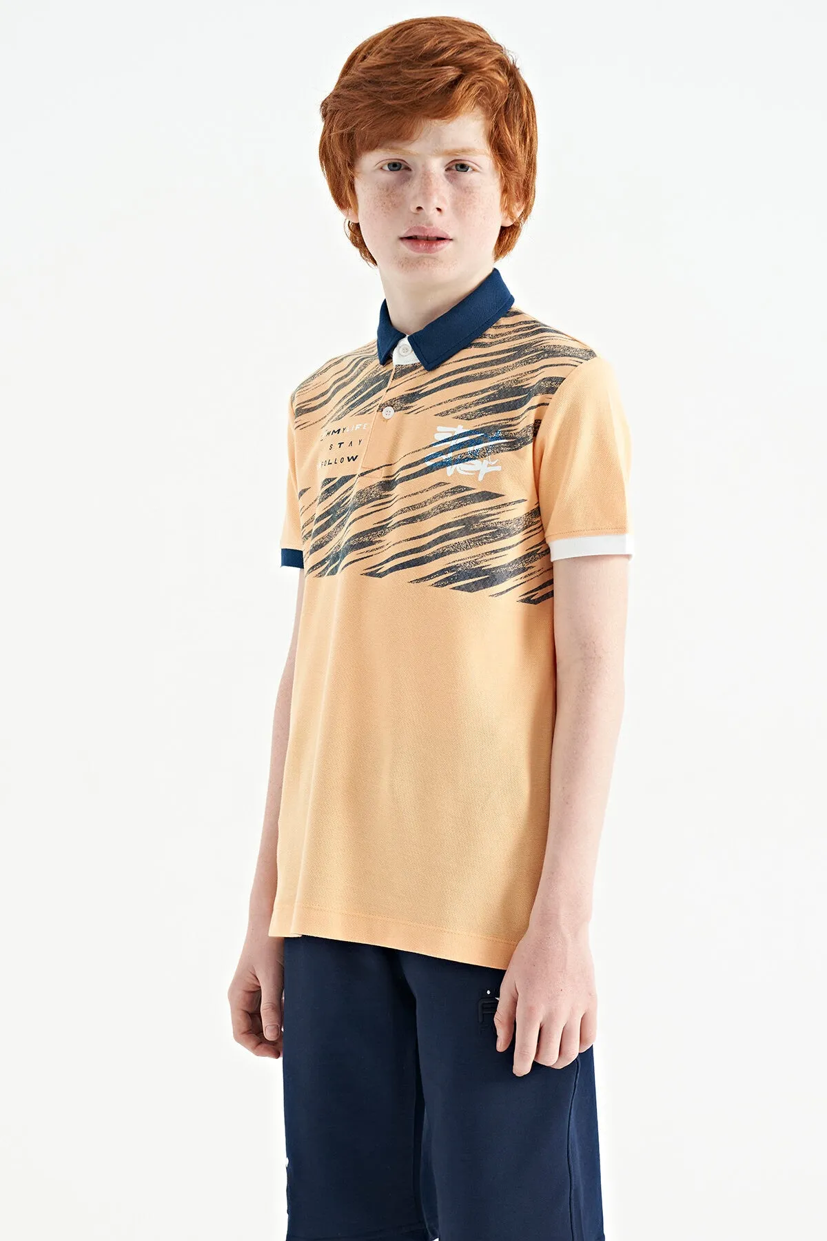 baski detayli pola yaka standart kalip erkek çocuk t-shirt - 11161