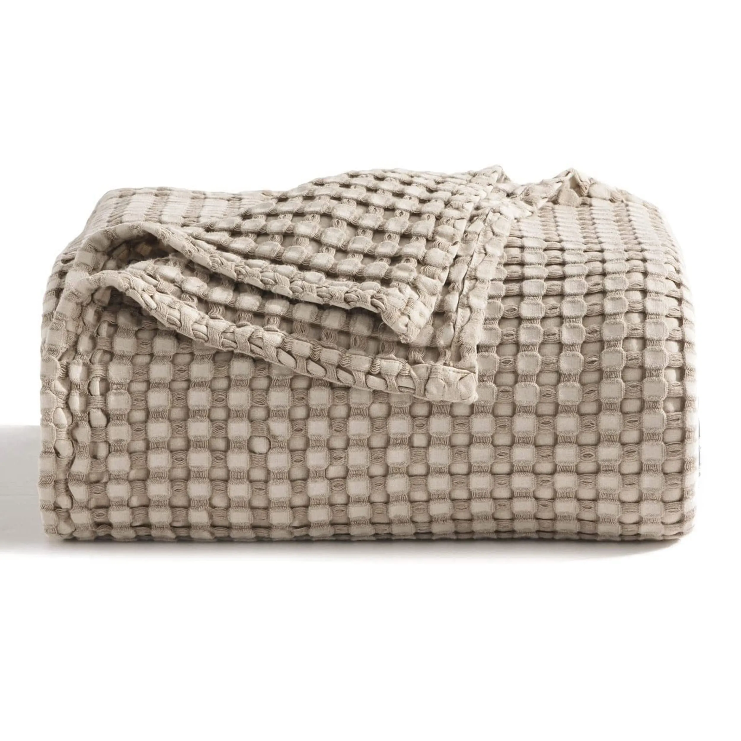 Bedsure Cooling Cotton Waffle King Size Blanket - Lightweight Breathable Summer Blanket of Rayon Derived from Bamboo for Hot Sleepers, Luxury Throws for Bed, Couch and Sofa, Taupe, 104x90 Inches